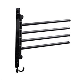Stainless Steel Black Finish Swing Out Towel Bar Folding Arm Swivel Hanger Holder Folding Movable Bath Towel Bar T200916307N