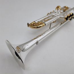 trumpet musical instrument Canada - Bach Bb Tune Trumpet LT180S-72 Golden Silver Plated Brass Professional Musical Instrument with case Mouthpiece Accessories342U