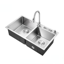 304 Stainless Steel Kitchen Sink Double and Single Bowl With Kitchen Faucet and Drain Tube