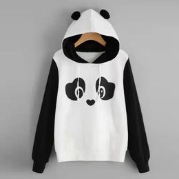 Women's Jackets Panda Hoodies Hippie Cute And Playful Print Fleece Black White Contrast Color Women's HoodiesWomen's