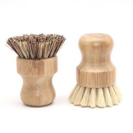 Sisal Bamboo Palm Kitchen Pan Pot Cleaning Tools Brush Short Round Wooden Handle Household Bowl Dish Washing Tools by sea 432pcs DAF469
