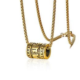 Pendant Necklaces Gold Colour Titanium Steel Six Words Mantra Pendants & Om Mani Padme Hum Buddhism Jewellery For Men WomenPendant