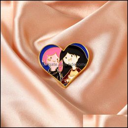 Pins Brooches Jewellery Cartoon Two Girls Portrait Heart Shaped Pins Girlfriend Gift Alloy Enamel Love Clothes Badges Jeans Sweater Bags Hats