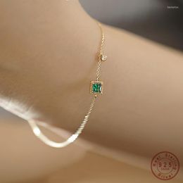 Link Chain 925 Sterling Silver Japanese Simple Emerald Crystal Bracelet Women Light Luxury Temperament Plating 14k Gold Jewelry Gift Kent22