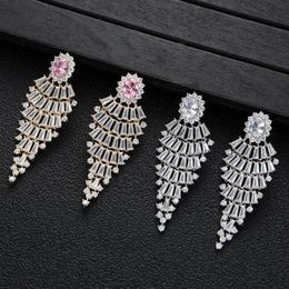 Dangle & Chandelier Luxury Geometry Drop Earrings For Women Wedding Cubic Zirconia Dubai Bridal Tassels Earring Jewelry Accessories E4501Dan