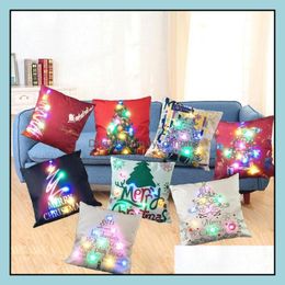 Pillow Case Bedding Supplies Home Textiles Garden Ll Led Er Luminous Linen Pillows Ers Light Cushion Christma Dhmyx