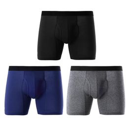 Underpants 3Pcs/lot Long Boxer Men Underwear Cotton Man Shorts Breathable Boxers Gay Cueca Underpaints Male With 3D FlyUnderpants