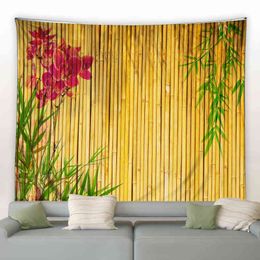 Landscape Wall Rug Green Bamboo Flowers Living Room Bedroom Rugs Hippie Garden Background Tablecloths Decor J220804