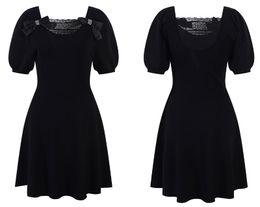 501 2022 Summer Brand Same Style Black Sweater Dress Crew Neck Short Sleeve Fashion Womens Clothes Yl