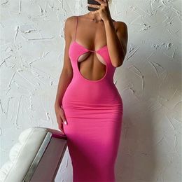 Zenaide Cut Y2K Long Dress Backless Spaghetti Strap Sexy Maxi Bodycon Dresses Pink Women Summer Black Beach Party Outfits 220630