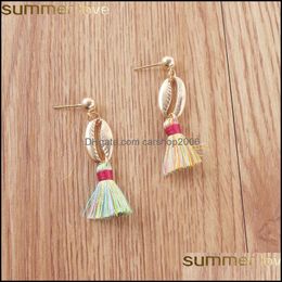 Charm Earrings Jewellery Bohemian Long Drop With Shell Tassel Alloy Shape Gold Dangle Ear Summer Beach For Women Delivery 2021 Bsn5W