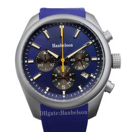 Mens watch Blue face sports Japan VK Quartz movement Uhr Chronograph Stainless Steel rubber bracelet 43mm Wristwatches