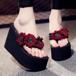 Flower Summer Wedges Super High Heel Women Flip Flops Beach Sandals Casual Female Ladies Shoes Platform Slippers C Y200423 GAI GAI GAI