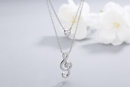 Chains Ins925S Silver Niche Music Symbol Double Pendant Inlaid With Diamond Clavicle Temperament Simple Necklace FemaleChains