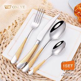 Flatware Sets High Quality Mirror 18/8 Stainless Steel Wedding Dinnerware Luxury Gold Plated Cutlery SetFlatware