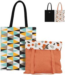 Storage Bags Double-Sided Reusable Canvas Tote For Women 2-Pack Fruit Print Small Cute Grocery Bag ShoppingStorage