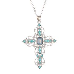 Pendant Necklaces Bohemian Style Cross Necklace Women Hollow Inlaid Blue Crystal Clavicle Chain Bride Wedding Jewellery AccessoriesPendant