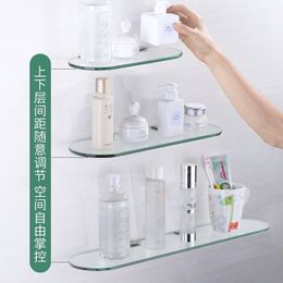 Bathroom Glass Corner Shelf Metal Base Hardware Accessories Wall Hanging Storage Rack Cosmetic Organiser 30405060cm Y200407