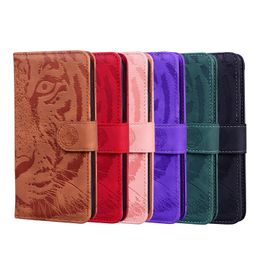 Wallet Phone Cases for Samsung Galaxy S22 S21 S20 Note20 Ultra Note10 Plus - Tiger Embossing PU Leather Dual Card Slots Flip Kickstand Cover Case