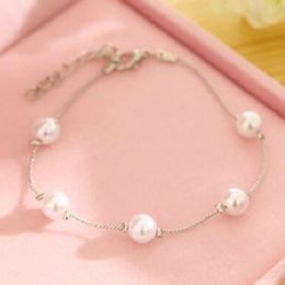 Link Chain Sales Silver Colour Imitation Pearl Charm Bracelet & Bangle Fashion Summer Jewellery Bijoux Wholesale For WomenLink