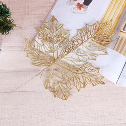 10PC Glitter Artificial Flowers Leaves Christmas Tree Decor Hanging Ornament Hollow Out Leaves christmas decoration for home 201027