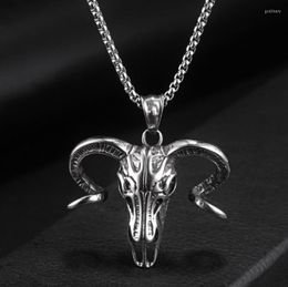 Pendant Necklaces Men's Gothic Style Necklace Hip Hop Rock Jewellery Sheep Skull Link Chain NecklacePendant Godl22