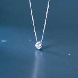 Pendant Necklaces Sterling Silver Korean Minimalist Round Zirconia Crystal Necklace Box Chain For Women Lady Daughter Jewelry GiftPendant