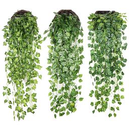 Artificial Plant Vines Wall Hanging Rattan Leaves Branches Outdoor Garden Home Decoration Plastic Fake Silk Leaf Green Ivy