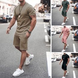 OEIN Men s Tracksuit 2 Piece Sets Summer Solid Sport Hawaiian Suit Short Sleeve T Shirt and Shorts Casual Fashion Man Clothing 220615