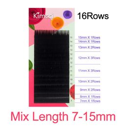 False Eyelashes Kimcci 16Rows 7-15mm Mix Faux Eyelash Extension Individual Silk Mink Professional Natural 3D Volume Cilia Long BlackFalse