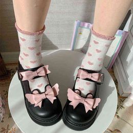 Dress Shoes Lolita Women Kawaii Students Mary Janes Zapatillas Mujer Summer Japanese Style Cute Bow Knot Patchwork Female 220516