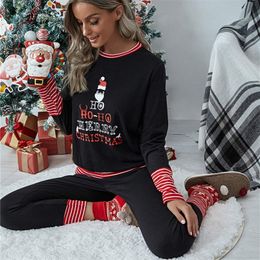 Christmas Pyjamas Xmax Two Piece Sets Women Oversized Cotton Sleepwear Xmas Printed Full Sleeve E-Girl Winter Chic Clothes 220329