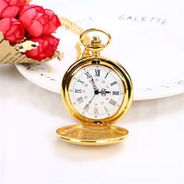 10pcs Pocket watches retro flip Roman polished men's watch student quartz watch-8