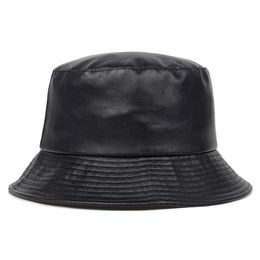 Berets 2022 Fisherman Hat Artificial Leather PU Solid Color Men And Women Fashion Panama Cap
