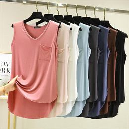 Women's Tanks & Camis Summer Mid-length Tank Tops Modal V-neck Sleeveless Black Crop Top Solid Colour Basic Shirt Clothing For Women Streetwe