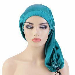 -Lange Satin Motorhaube Schlafkappe Elastische Haarband Nachtkappe Haarpflege Bonnet Nightcap Für Frauen Männer Chemo Duschkappen Solide Anpassung