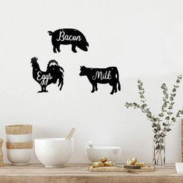 3 Pieces Metal Cow Pig and Rooster Wall Decor Black Animal Kitchen Decor