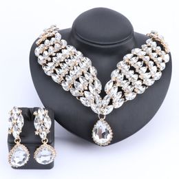 Luxury Bridal Jewellery Sets Wedding Rhinestone Crystal Necklace Earring Set Women's Party Costume Accessories Jewellery Gifts