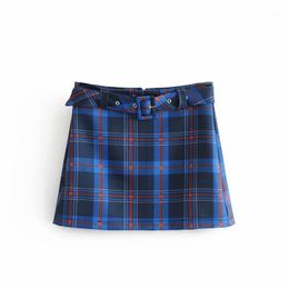 Skirts ASDS Women Plaid Mini Skirt Faldas Mujer Chequered Sashes Vintage Female Casual Chic A Line WQZ55209