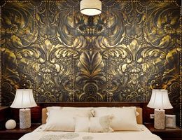 Custom 3D wallpaper mural living room bedroom Boutique high-end embossed flashing gold flower TV background wall stickers muraux