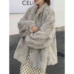 New Fur Cashmere Lamb Coat Women Autumn Winter Thick Rabbit Warm Outer Wear Stand Collar Mid-length Jacket JD2111 T220810