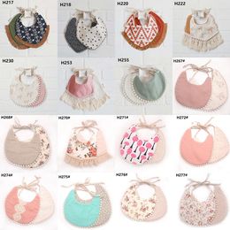 Ins Cartoon Floral Geometry Animal Print Bibs Infant Burp Cloths Baby Girls Boys Cotton Double Layer Tassel Bibs 37 Styles