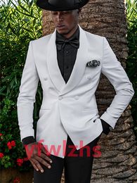 Classic White Wedding Tuxedos Double-Breasted Mens Suit Two Pieces Formal Business Mens Jacket Blazer Groom Tuxedo Coat Pants 01203