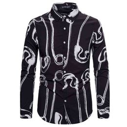 Black Print Shirt Men Hipster Slim Fit Long Sleeve Dress Shirts Nightclub Wedding Tuxedo Shirt Casual Streetwear Chemise Homme L220704