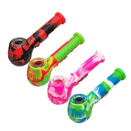 2In1 Colourful Silicone Philtre Pipes Dry Herb Tobacco Glass Bowl Wax Oil Rigs Nails 10MM Male Titanium Tip Straw Cigarette Holder Multi-function Removable Smoking