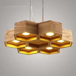 Pendant Lamps Wood Honeycomb LED Modern Lamp Indoor Dining Room Foyer Home Adornment Light 110-240V
