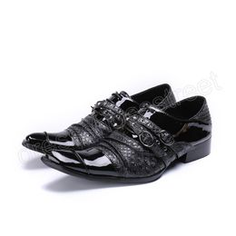 Handmade Buckle Strap Mens Oxfords Shoes Business Party Men Black Genuine Leather Shoes Lace-up Men Dress Shoes