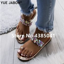 GAI GAI GAI Gold Blue Colorful Slippers Bling Brand Slipper Flat Casual Shoes Slip on Slides Beach Flip Flops Sandals Crystal Diamond Female Y200423