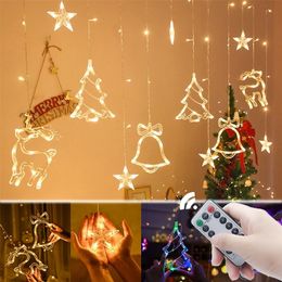 3.2M LED Christmas Lights Star Deer Bells Tree Garland Fairy Curtain String Light For Year Party Wedding Holiday Decor 220408