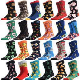 Mens Socks 1 Pair Burger Pizza Sushi Alien Males Fashion Series Cartoon Funny Women Happy Cotton Cool Middle Tube